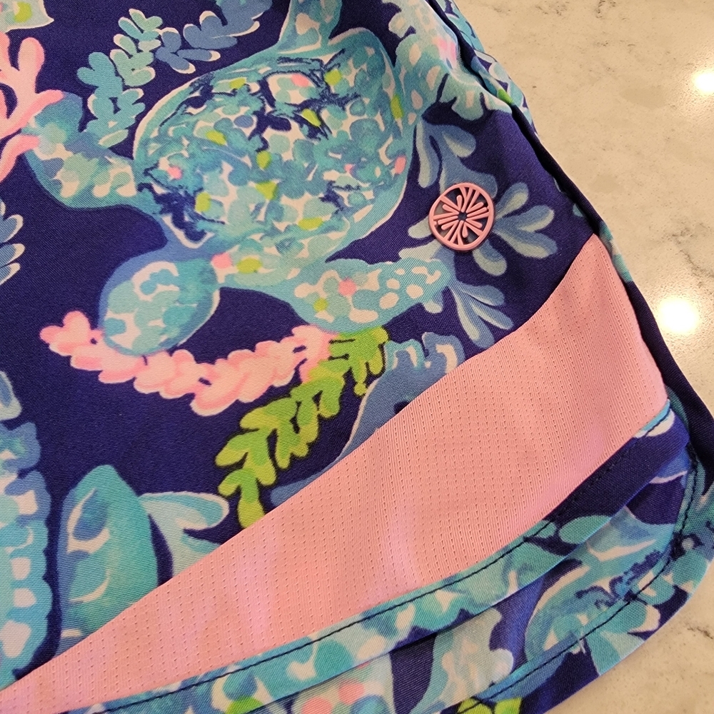 Lilly Pulitzer Pink and Blue Athletic Luxletic Shorts Vibrant Design Size Small - Picture 3 of 14
